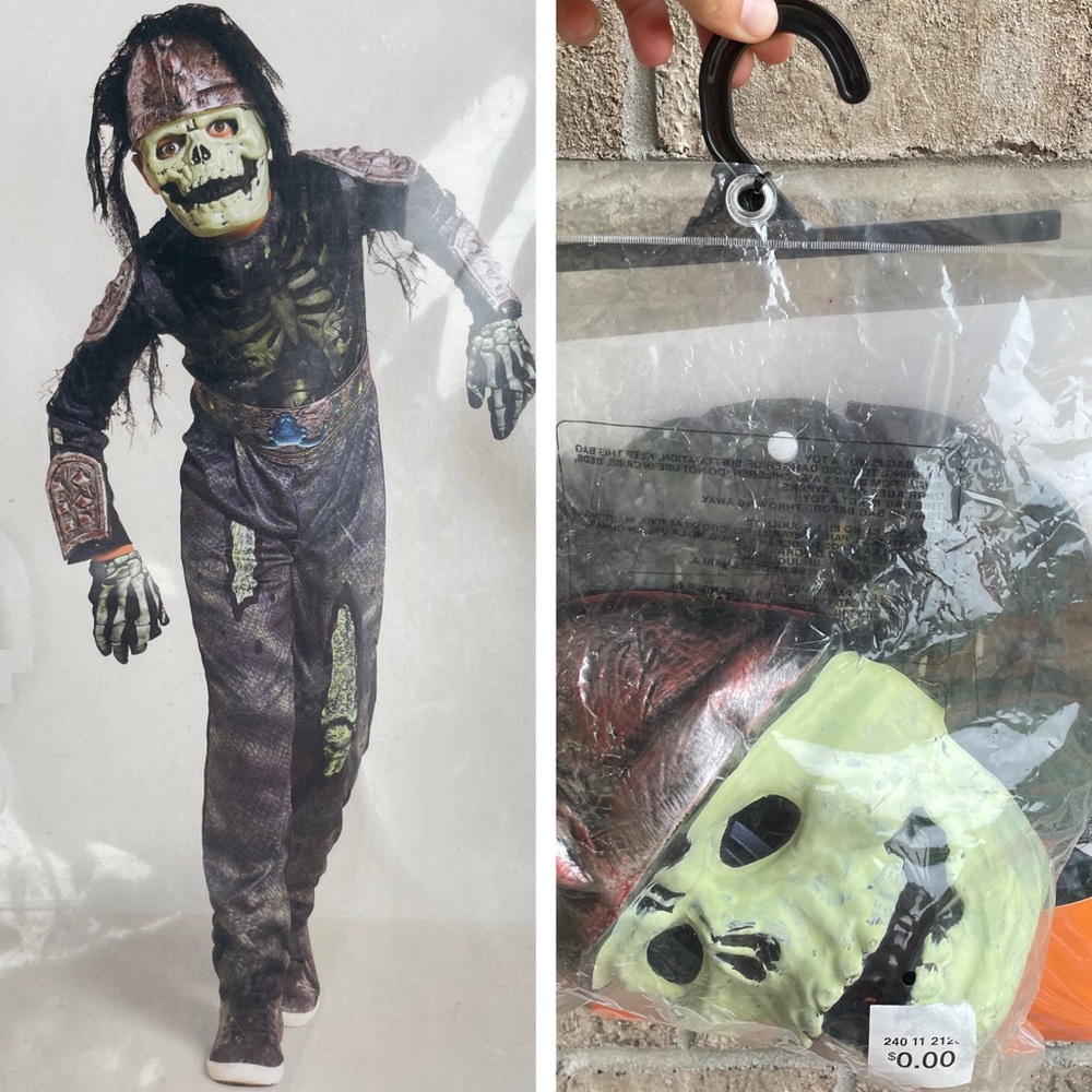 Kids Skeleton Warrior Halloween Costume with Mask and Gloves NWT 4-7 Small - Picture 2 of 10